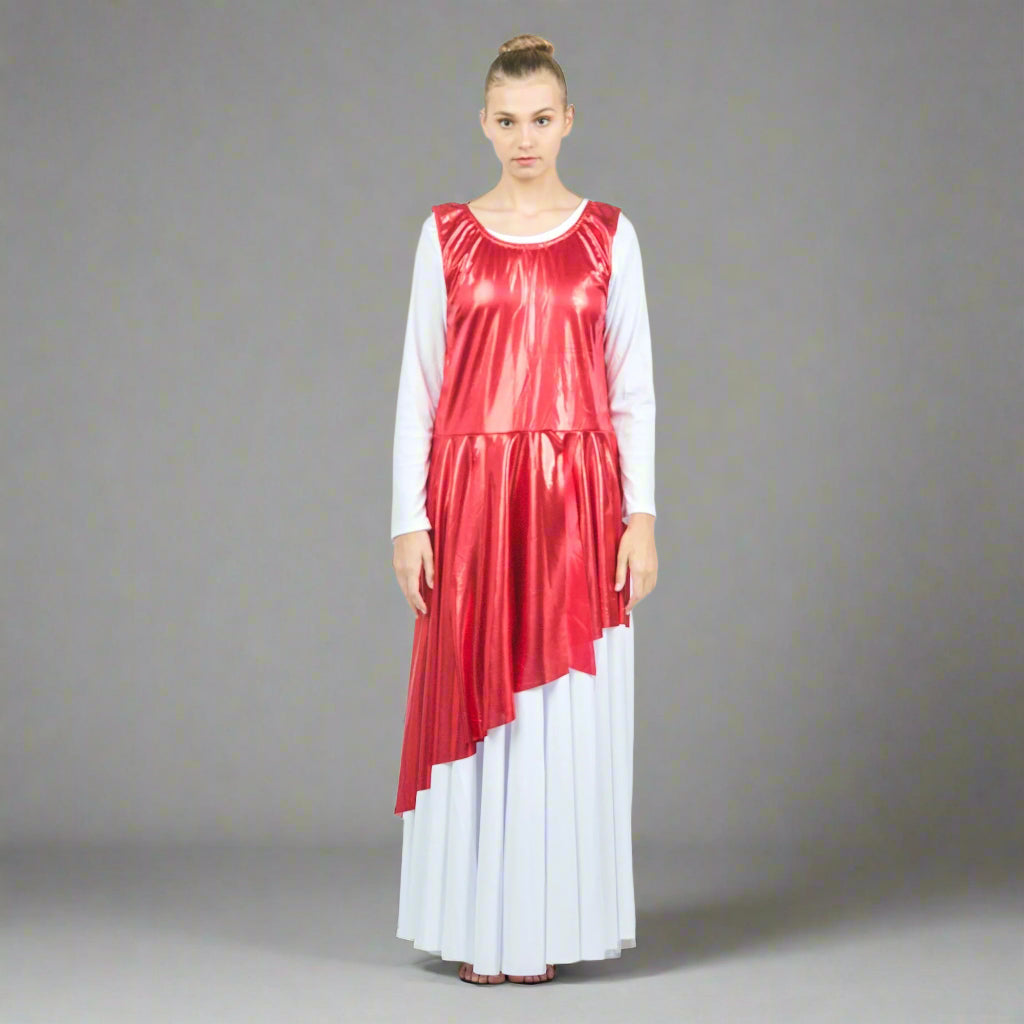 Danzcue Asymmetrical Metallic Praise Dance Tunic - Scarlet