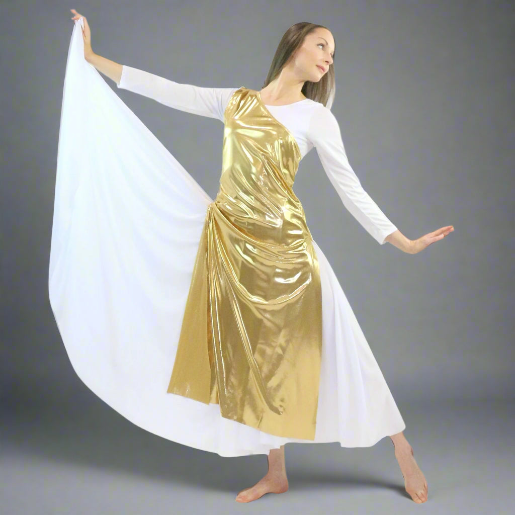 Danzcue Worship Dance Tunic with Side Slits(white dress not included) Gold / 2X-3X-Adult