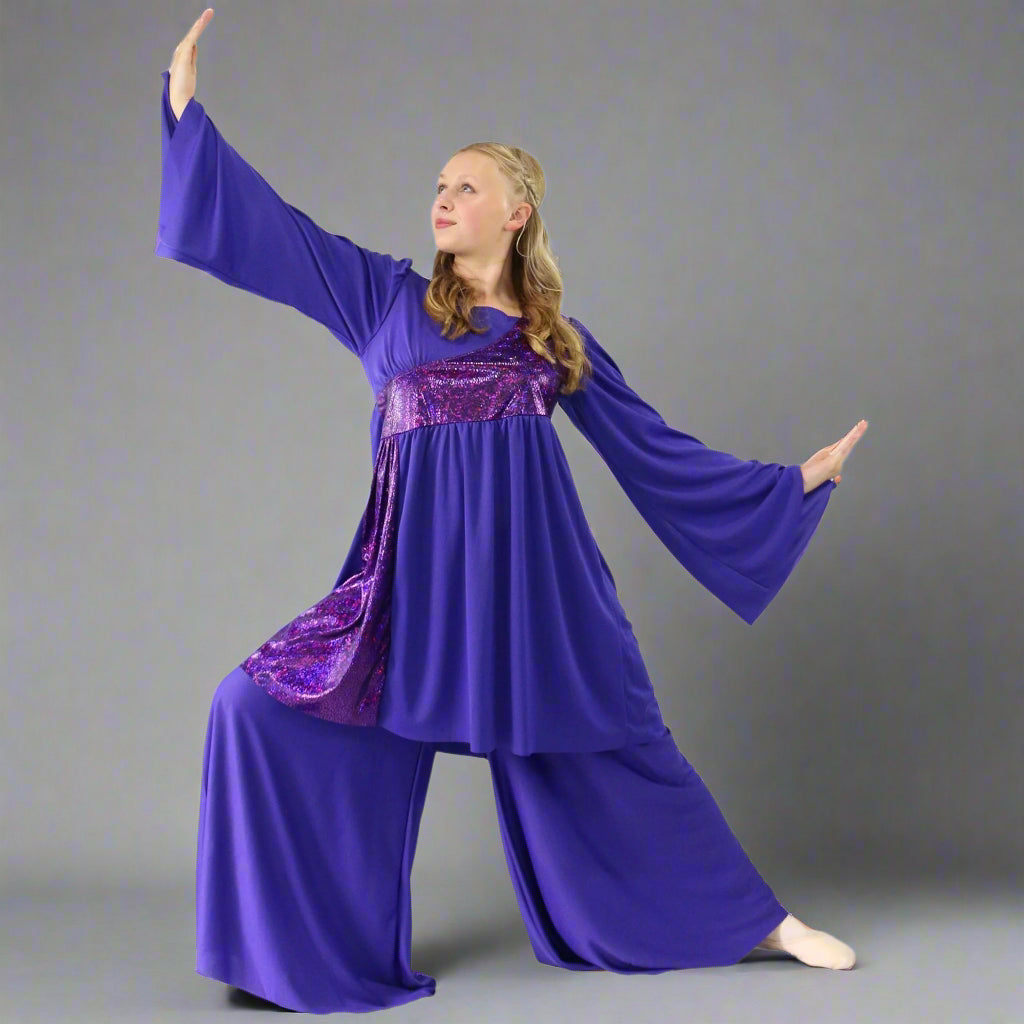 Danzcue Shimmery Asymmetrical Praise Dance Tunic - Deep Purple-Violet
