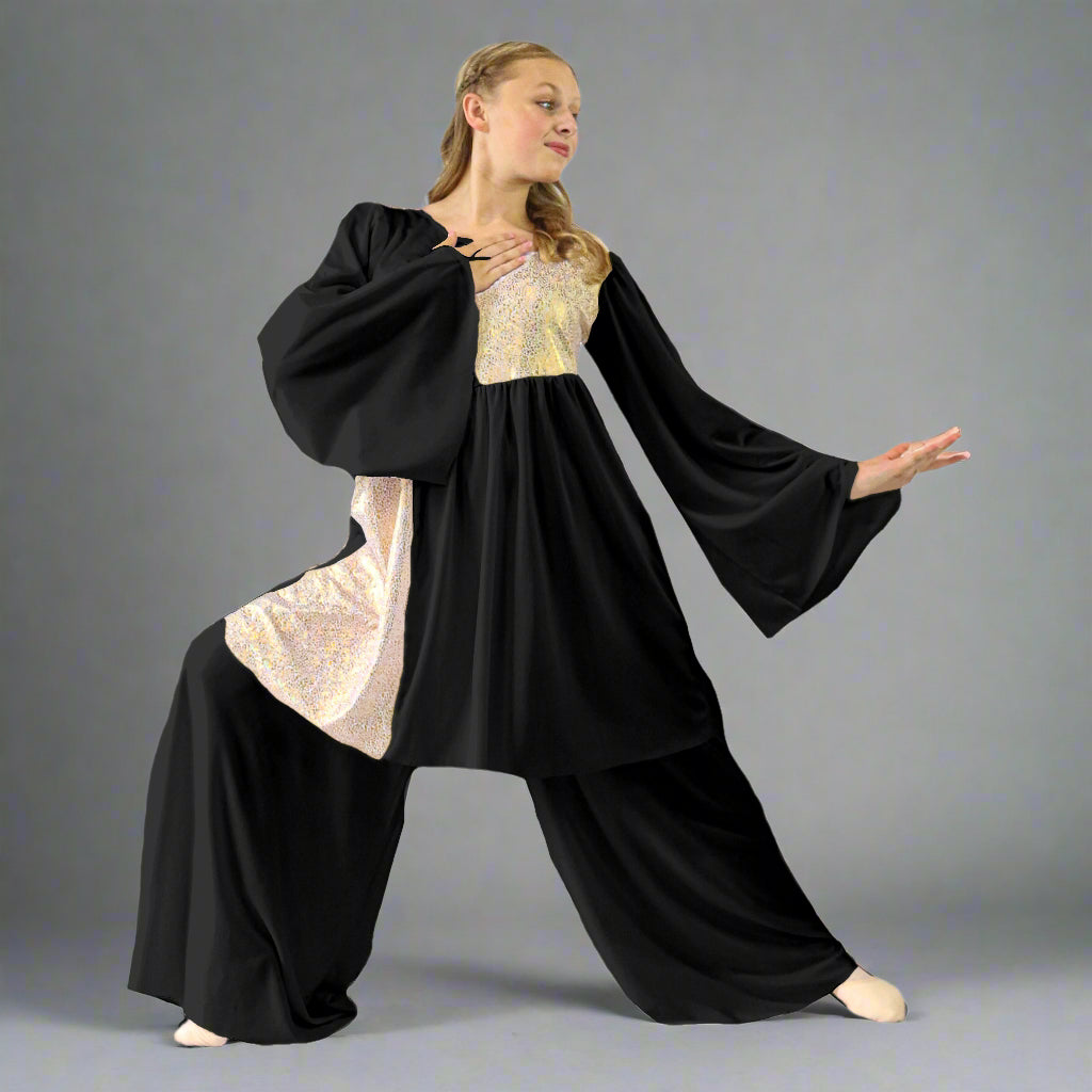 Danzcue Shimmery Asymmetrical Praise Dance Tunic - Black-Gold