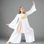 Danzcue Shimmery Asymmetrical Praise Dance Tunic - White-Gold