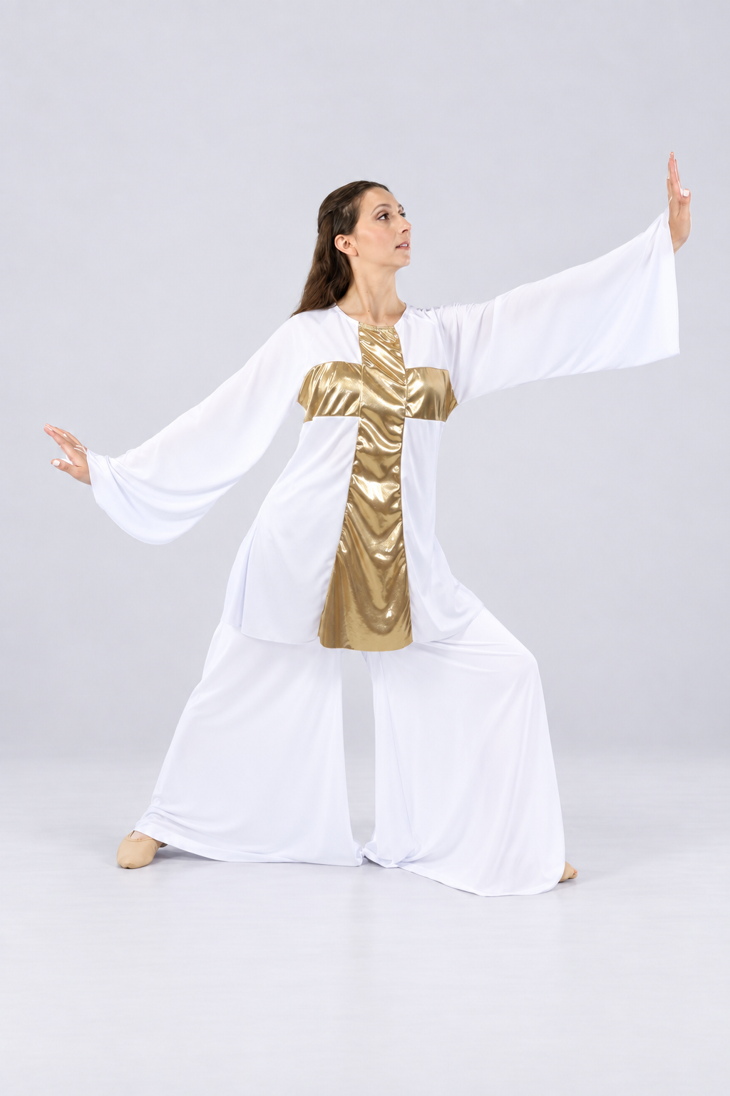 Shiny Cross-Panel Long Sleeve Dance Top