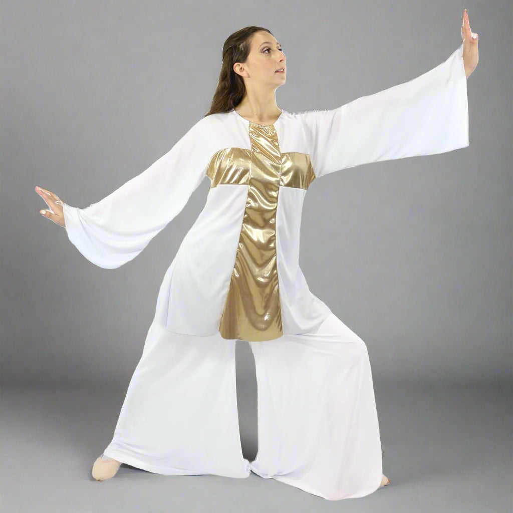 Shiny Cross-Panel Long Sleeve Dance Top
