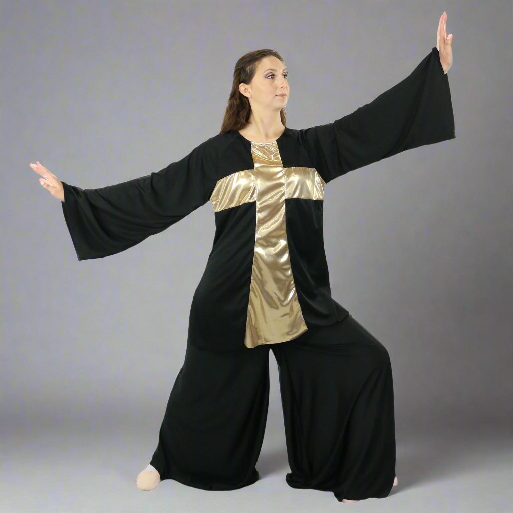 Shiny Cross-Panel Long Sleeve Dance Top