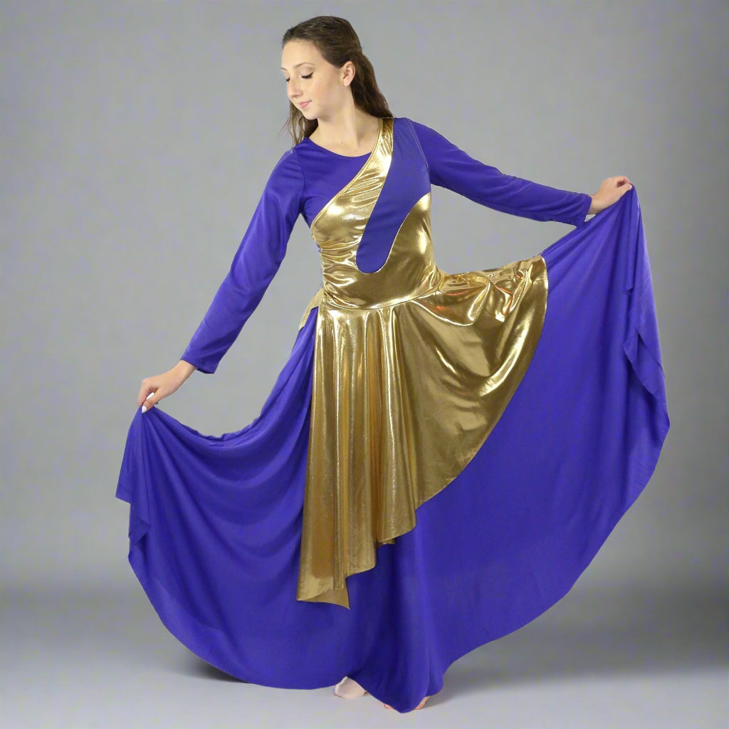 Danzcue Women's Worship Asymmetrical Praise Dance Sleeveless Tunic - Deep Purple-Gold