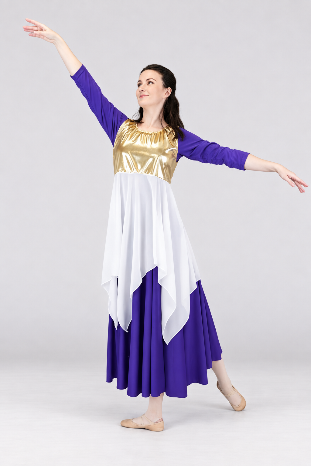 Metallic Chest Chiffon Overlay Dance Tunic