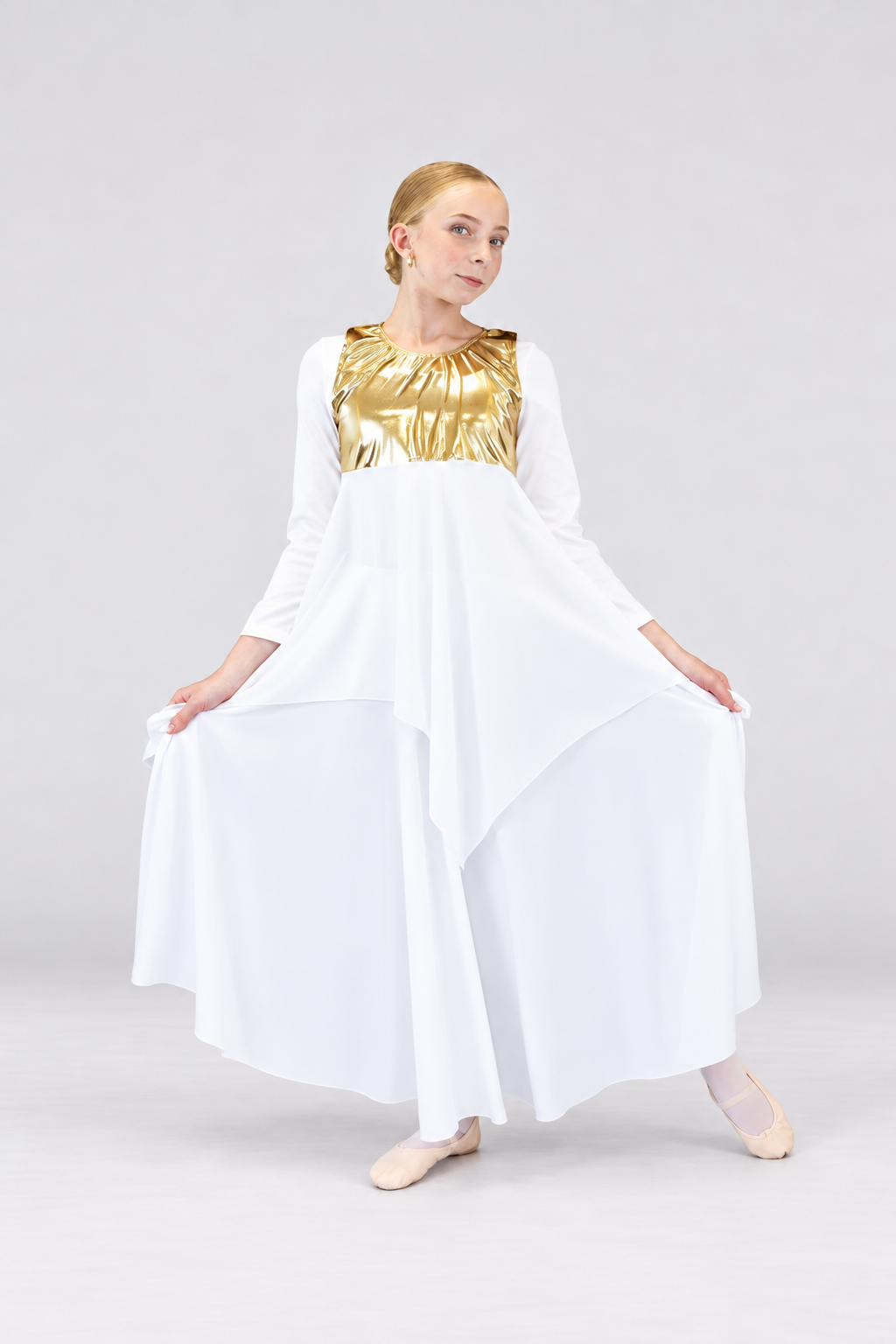 Child Metallic Chest Chiffon Overlay Dance Tunic