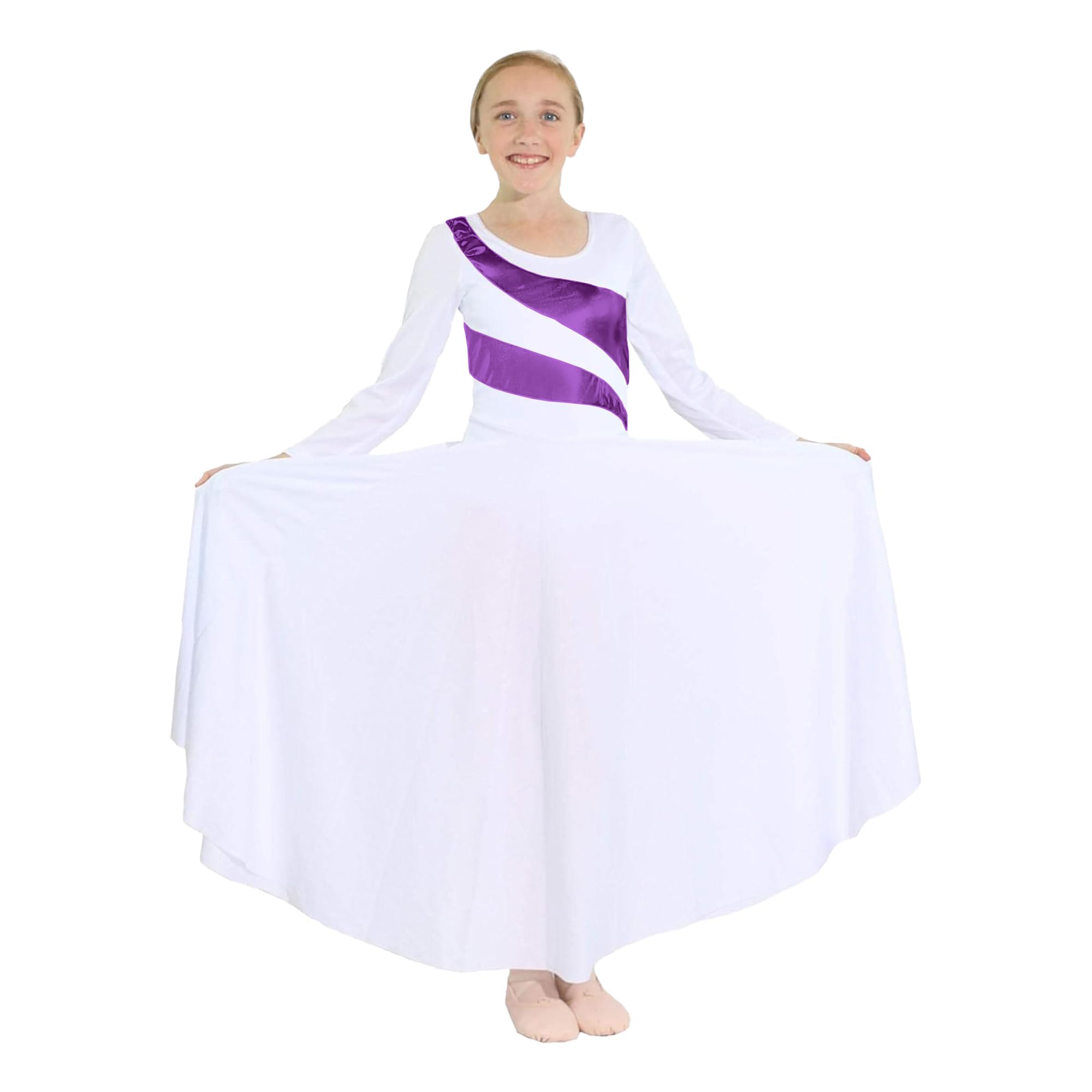 Child Diagonal Gold Stripe Long Sleeve Dance Dress