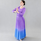 Danzcue Womens Praise Watercolor Long Sleeve Dance Dress