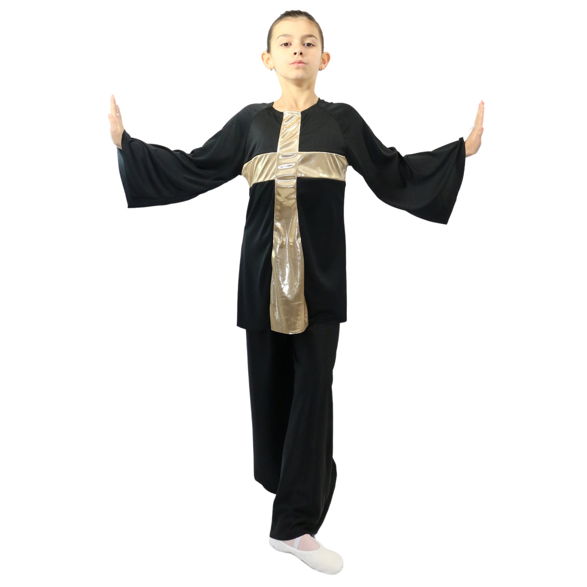 Child Shiny Cross-Panel Long Sleeve Dance Top