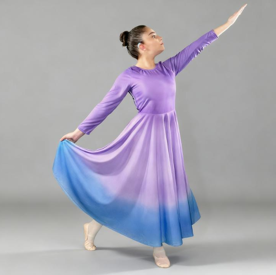 Danzcue Girls Praise Watercolor Long Sleeve Dance Dress