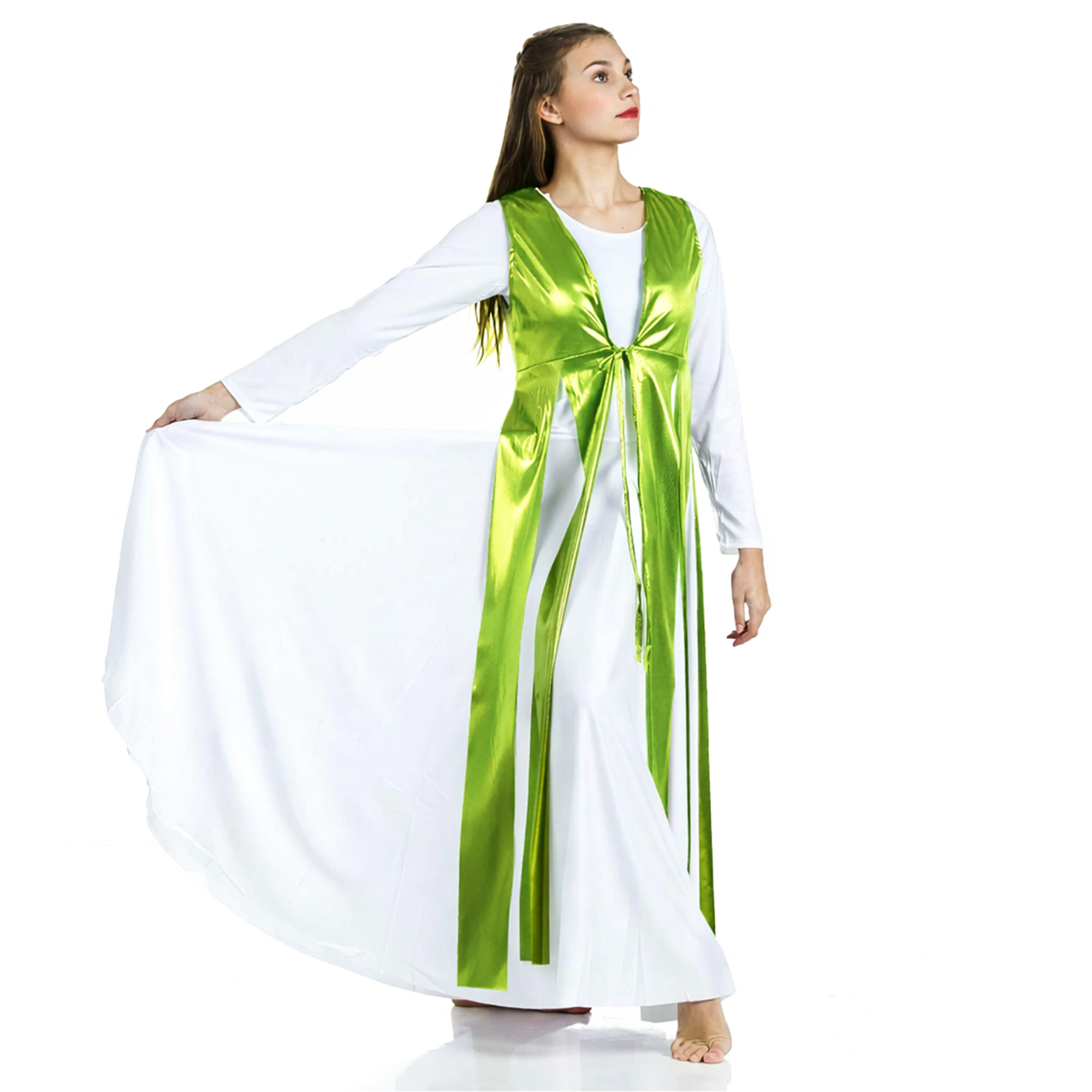 Split Shiny Metallic Streamer Tunic (white dress not included)