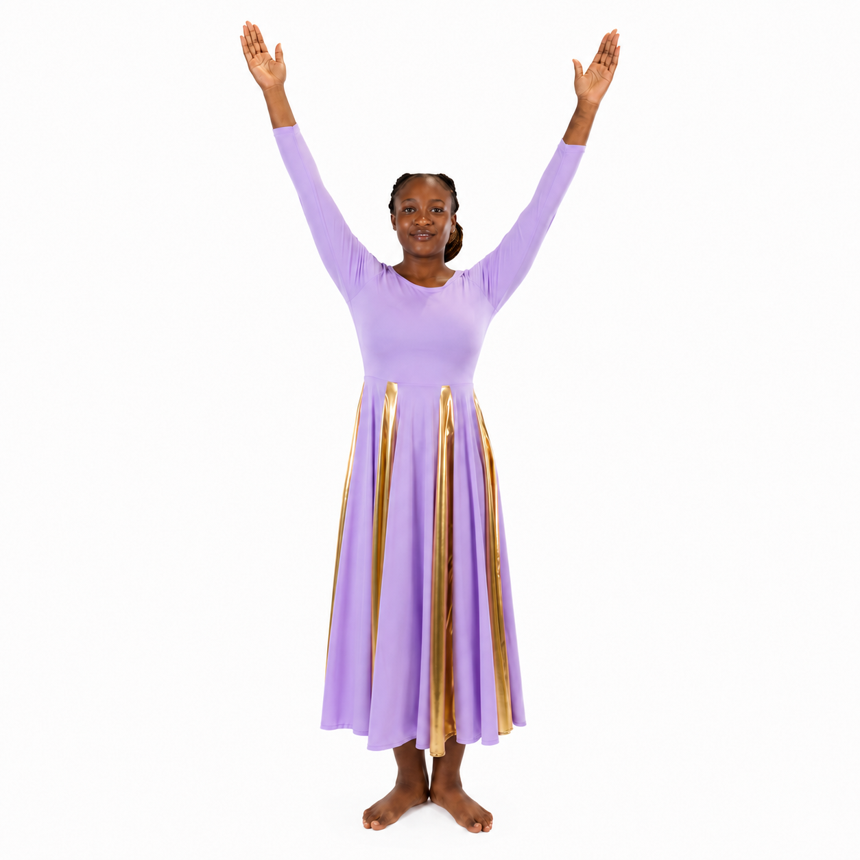 Metallic Panel Flowing Performance Dress