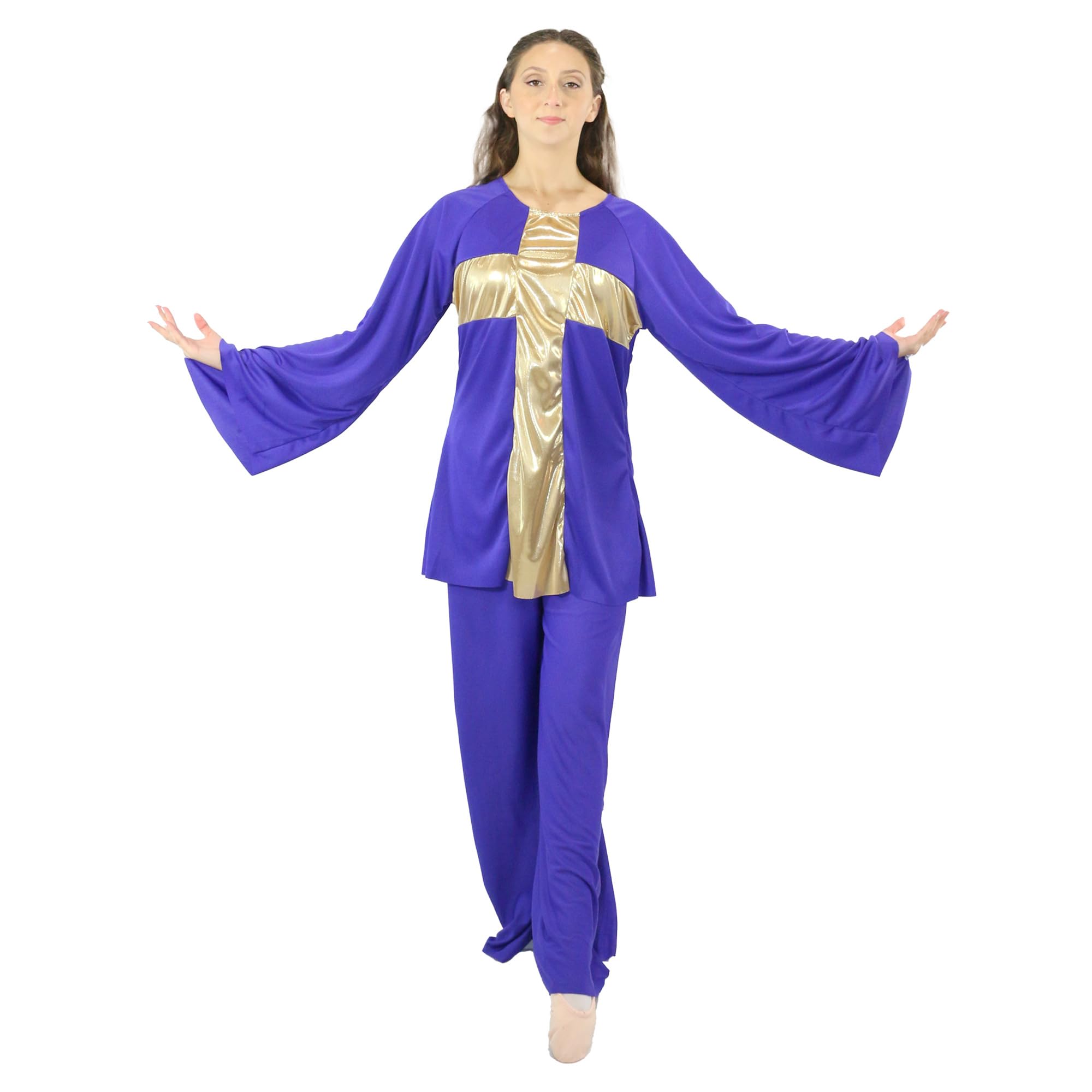 Shiny Cross-Panel Long Sleeve Dance Top