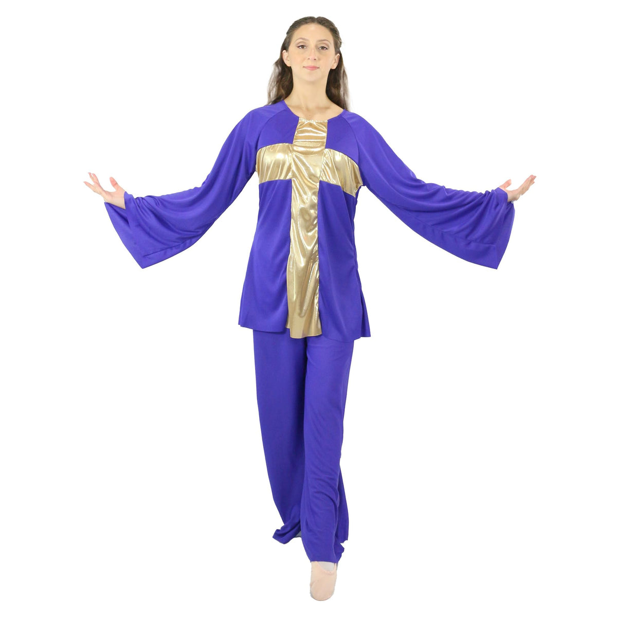 Shiny Cross-Panel Long Sleeve Dance Top