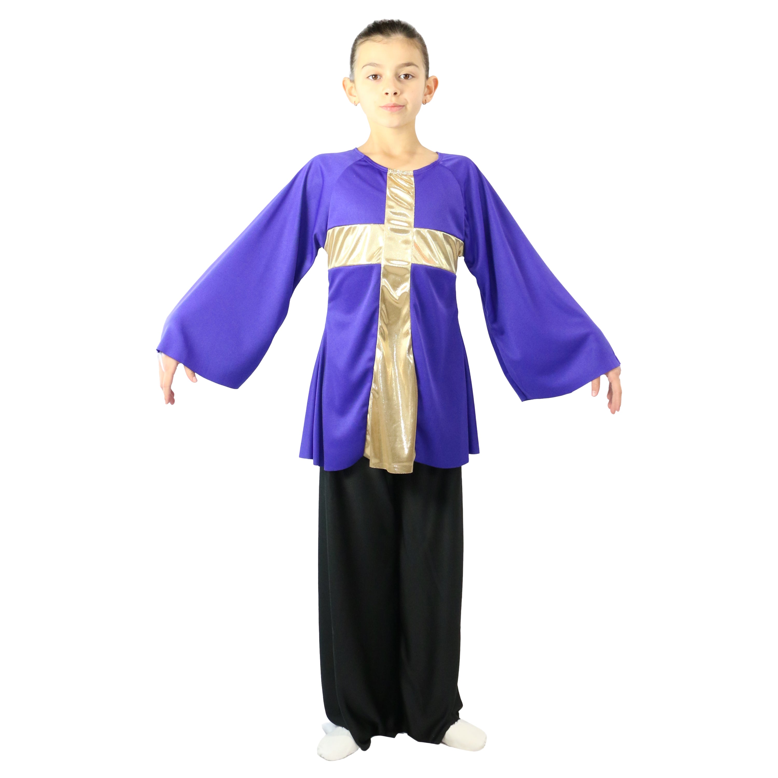 Child Shiny Cross-Panel Long Sleeve Dance Top