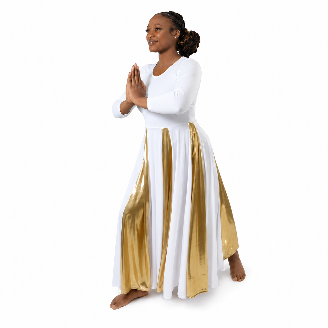 Metallic Panel Flowing Performance Dress