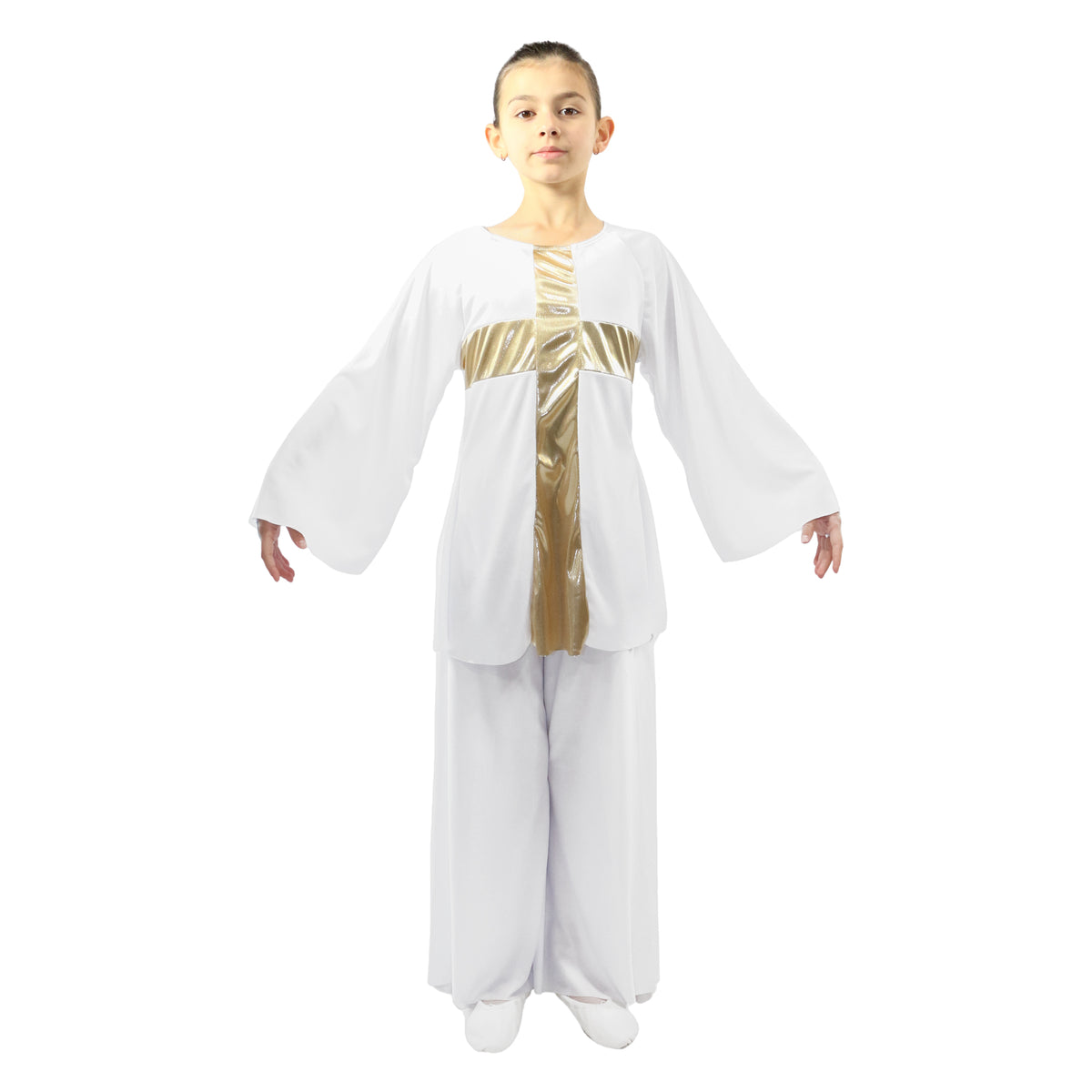 Child Shiny Cross-Panel Long Sleeve Dance Top