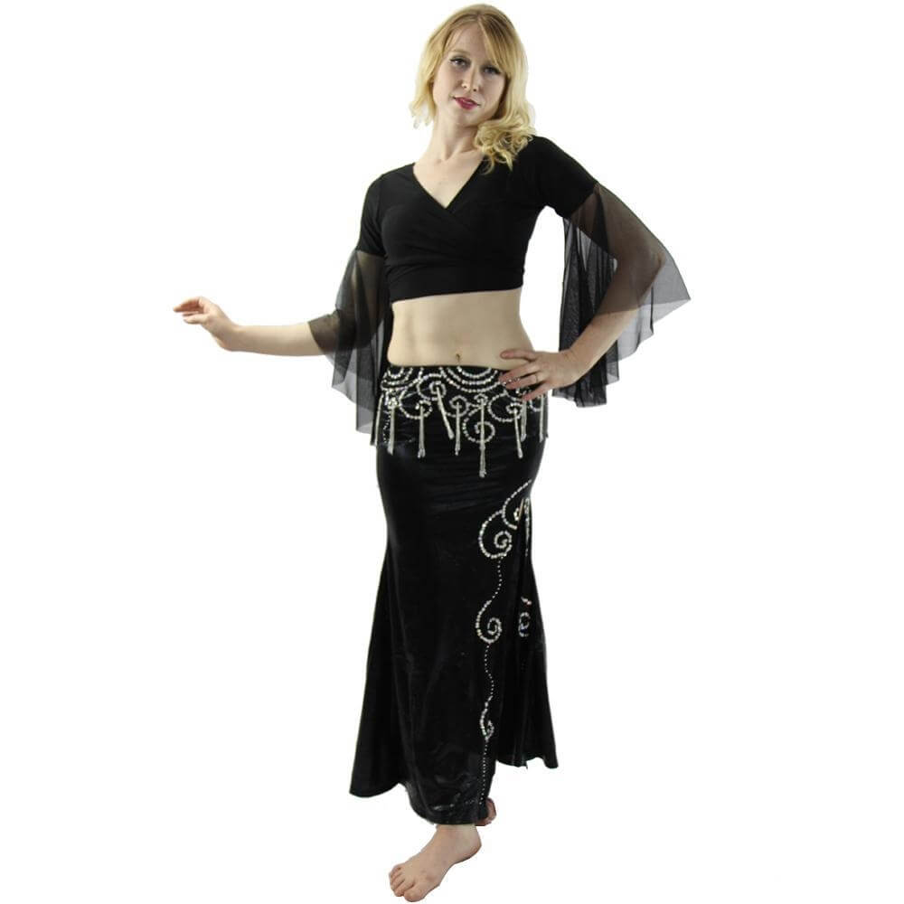 Chiffon Belly Dance Top with Transparent Sleeves [BELTP018] - Danzcue