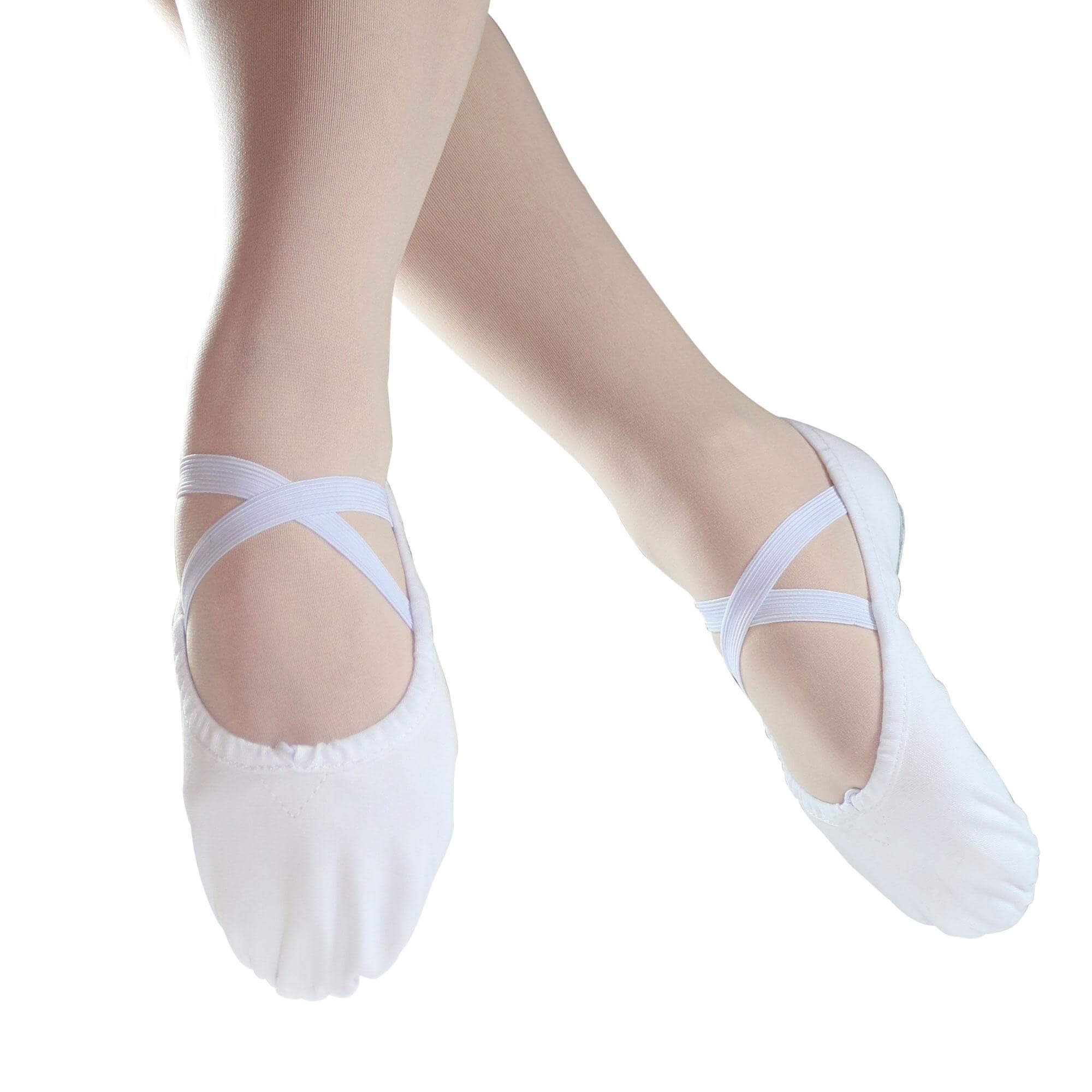 white canvas split sole ballet shoes