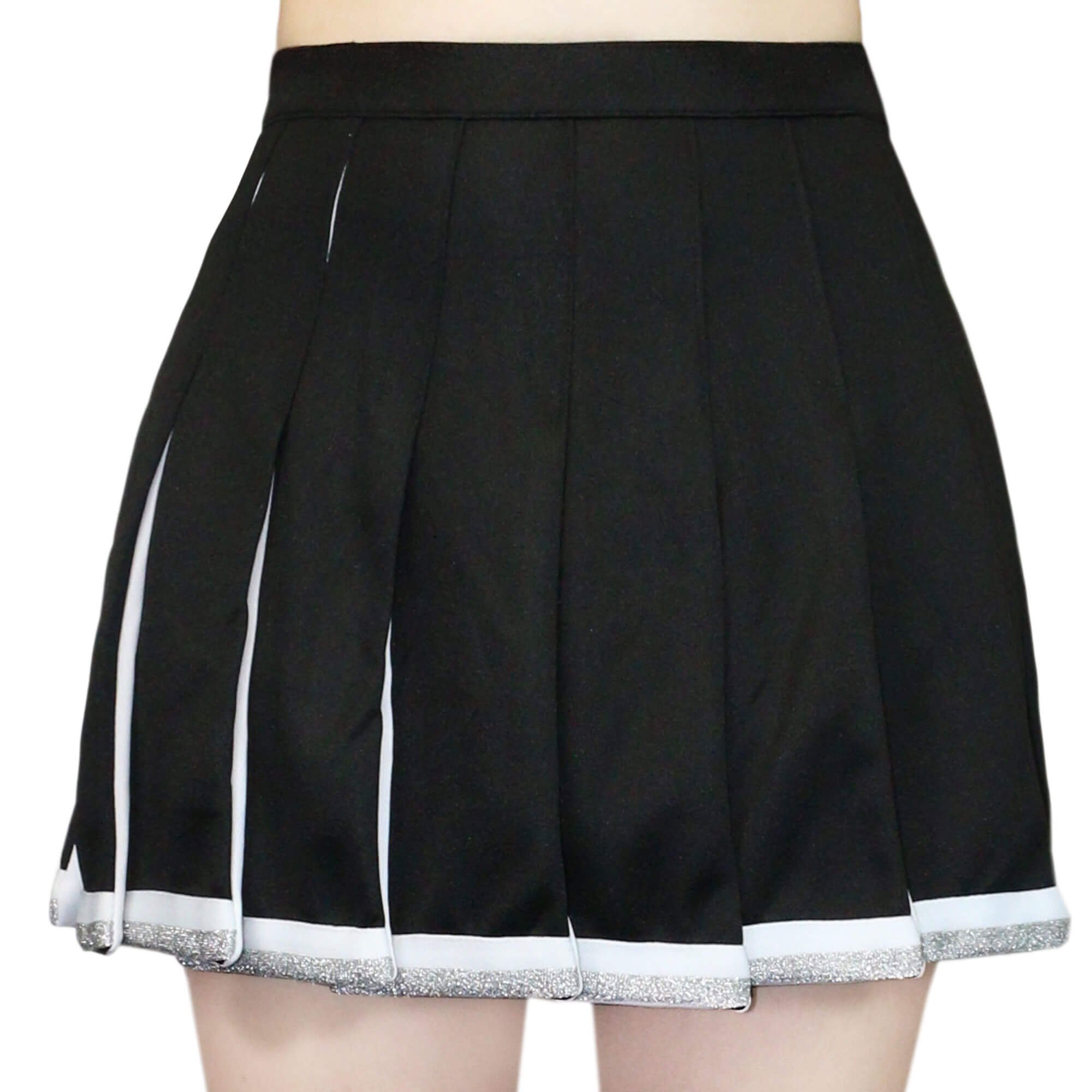 Seazoon Pleated Skirt, Black with White Stripe Cheer Skirt Mini