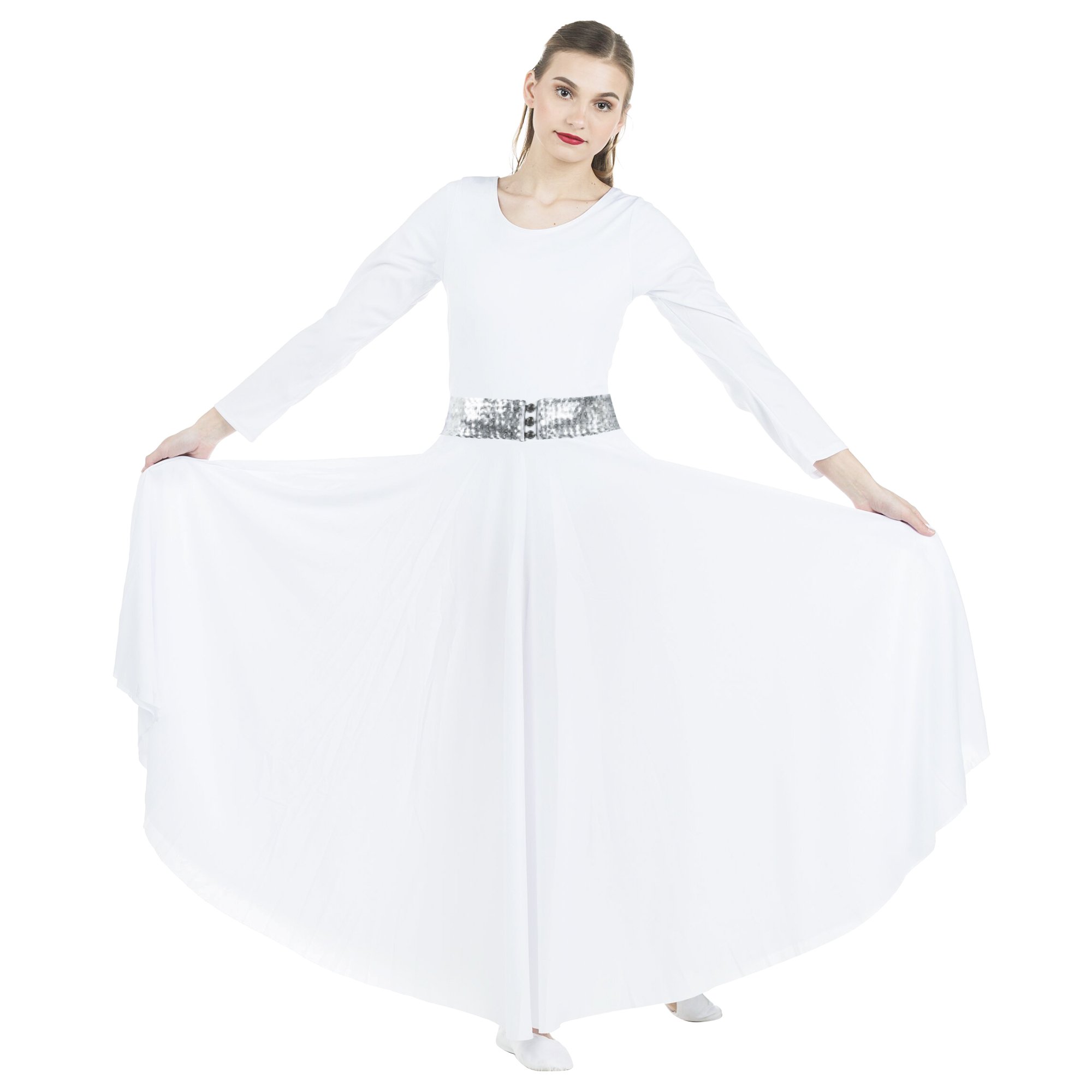 2-pc Set Danzcue Praise Full Length Long Sleeve Dance Dress with Sequin ...