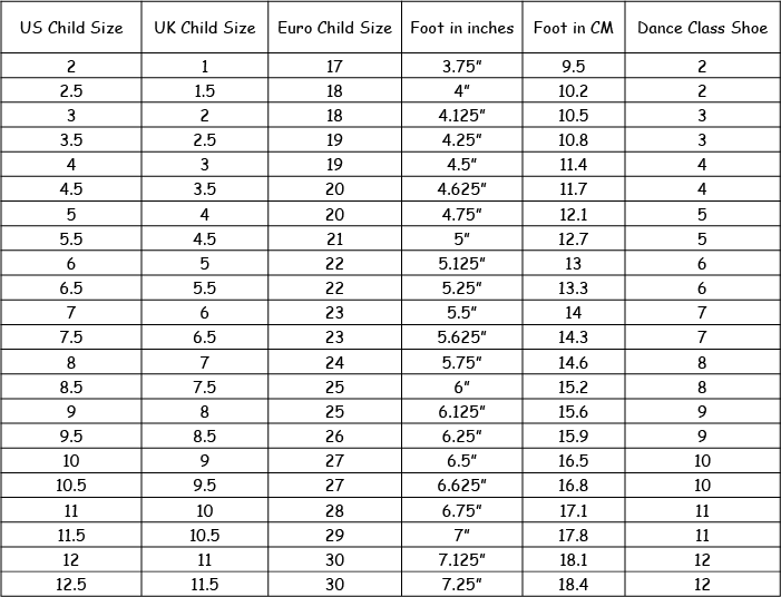 Ballet Shoe Size Chart Child | atelier-yuwa.ciao.jp