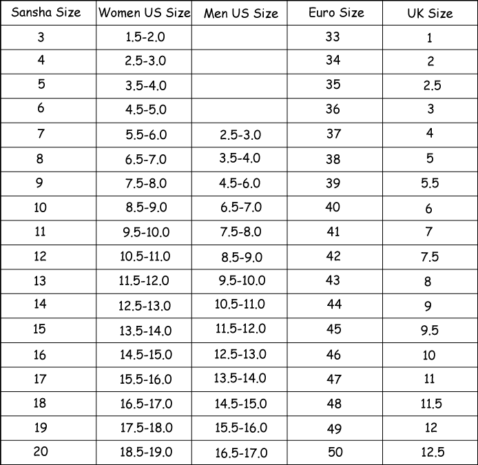 Ballet Shoe Conversion Chart