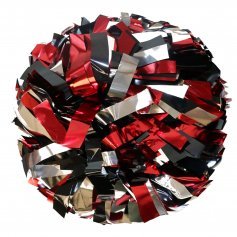 Red/Black/Silver Metallic Cheer Pom With Baton Handle