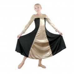 Danzcue Child Metallic Color Block Long Sleeve Praise Dress