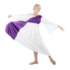 Danzcue Shimmery Asymmetrical Bell Sleeve Child Praise Dance Dress