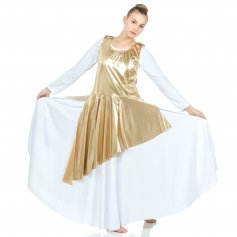 2-pc Set Danzcue Praise Full Length Long Sleeve Dance Dress with Asymmetrical Metallic Tunic