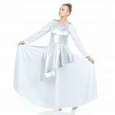 2-pc Set Danzcue Praise Full Length Long Sleeve Dance Dress with Asymmetrical Metallic Tunic